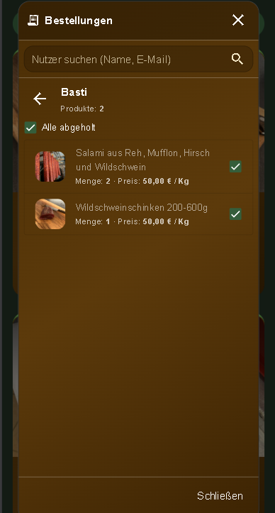 Weitere mobile Ansicht der App fuer Verfuegbarkeiten und Bestellungen